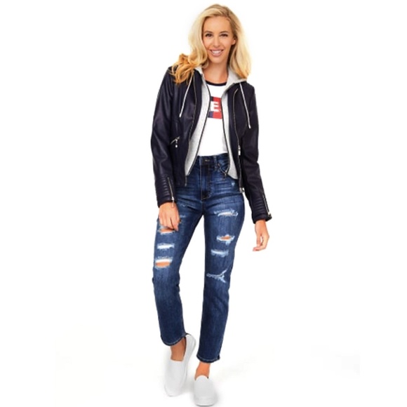 Guess Hooded Faux-Leather Jacket NWT - Picture 5 of 8